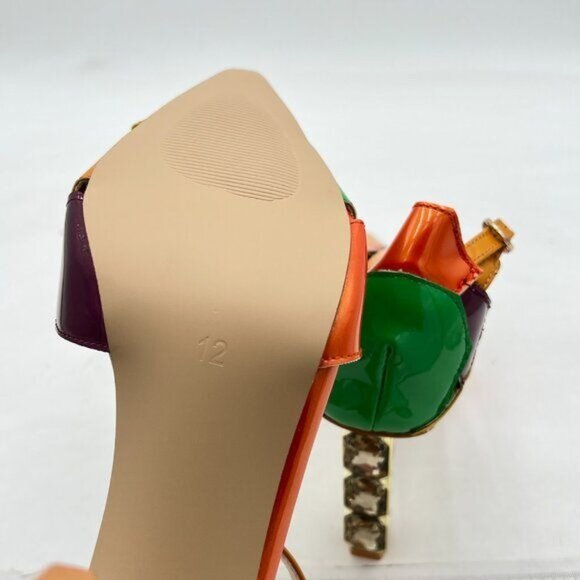 FSJ Golden Shiny Crystal Heel Colorful Pointed Toe High Heel Ankle Strap Sandals - Picture 6 of 8